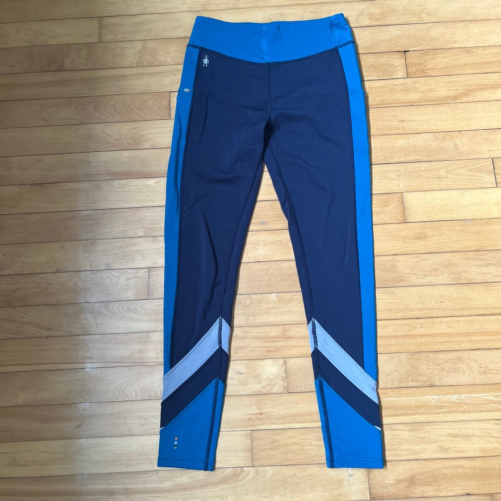 Smartwool Intraknit Merino Wool Colorblock Leggings Navy Blue Women's Medium